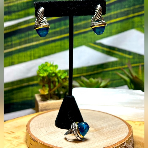 VTG| Faceted Blue Crystal & Silver Dangle Earrings Set 💙✨ - Picture 1 of 10